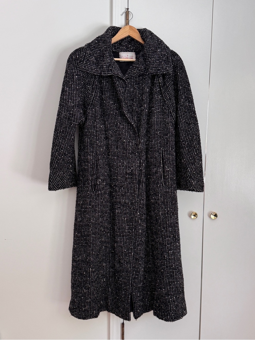 Vintage Pauline Trigère Wool Black and WtPadded shoulder oversized Long Coat .